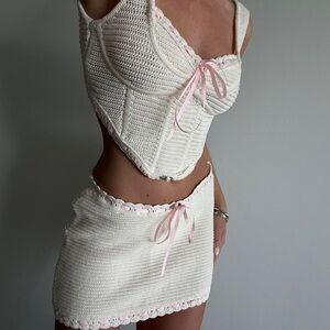 For Love & Lemons OLINA TOP & KELSEY CROCHET MINI SKIRT Set